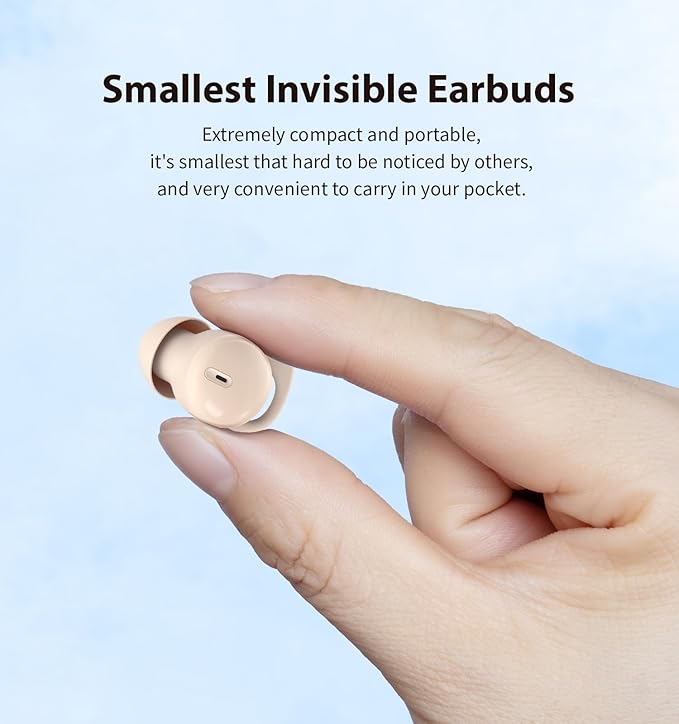 Invisible Sleep Headphones,Sleep Earbuds for Side Sleepers,Small Comfortable Fit Noise Blocking Sleep Ear Buds,Bluetooth 5.3 Wireless Earbuds, in-Ear Ear Buds for Sleeping, Working - Beige