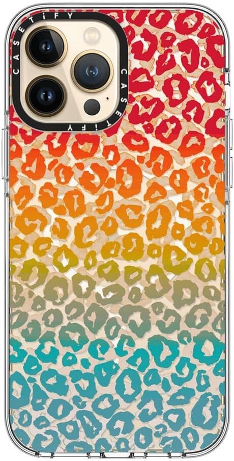 CASETiFY Clear iPhone 13 Pro Max Case [Not Yellowing / 6.6 ft. 3X Military Grade Drop Protection/Compatible with Magsafe] - Cheeky Cheetah Vibrant Rainbow - Clear