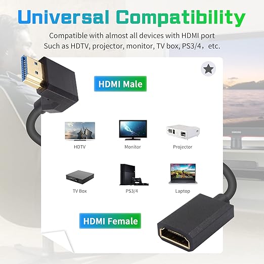 Duttek 8K HDMI 90 Degree Adapter 1Ft/30cm,[48Gbps, Extreme Slim/Thin ] Down Angle HDMI Male to Female Cable Support 8K@60Hz 4K@120 7680P for TV, Laptop, Projector, Monitor, Xbox