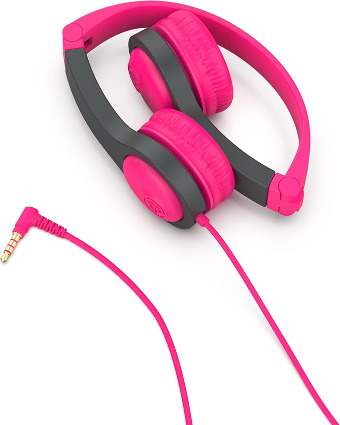 JLab JBuddies Folding Kids Wired Headphones Gen 2, Pink/Grey, Toddler Headphones, Noise Isolation, Kids Safe, Volume Limiting, for Children Ages 2+