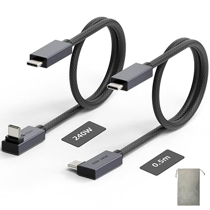 USB4 240W Right Angle USB C Cable 1.6ft (2-Pack) - 40Gbps USB-C to USB-C with Pouch, Thunderbolt 4/3 & PD Charging for MacBook Pro, iPhone 18, Gaming Monitor (Black)