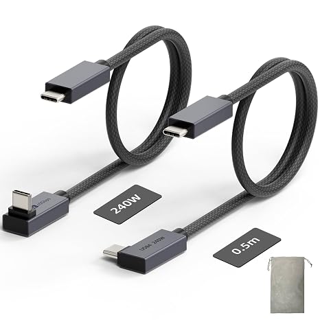 USB4 240W Right Angle USB C Cable 1.6ft (2-Pack) - 40Gbps USB-C to USB-C with Pouch, Thunderbolt 4/3 & PD Charging for MacBook Pro, iPhone 18, Gaming Monitor (Black)