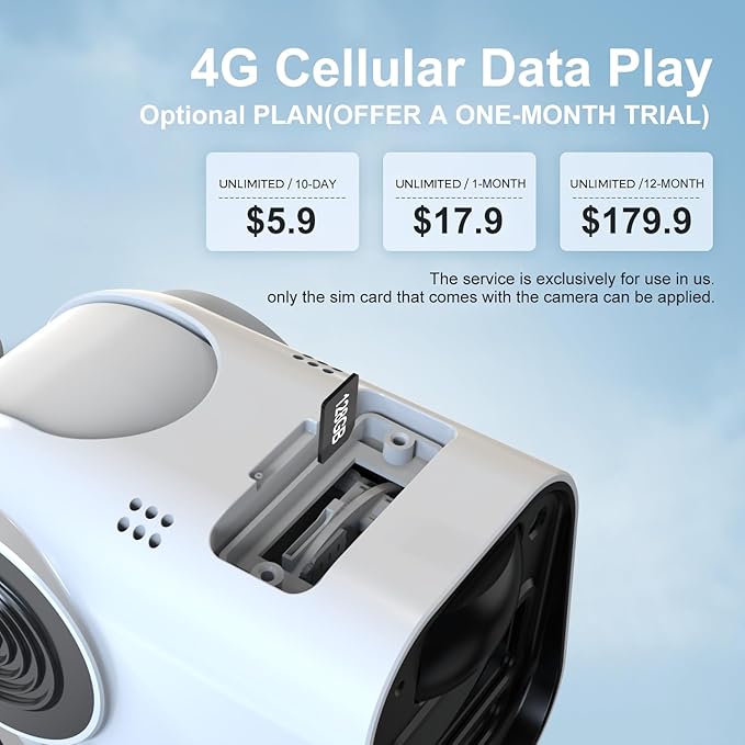 4G LTE Cellular Security Camera Solar Security Cameras Wireless Outdoor No WiFi Security Camera 24/7 Recording,2K Color Night Vision,2-Way Talk,Cloud & SD Card Storage,IP65,Built-in SIM Card