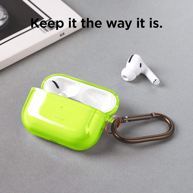 elago Compatible with AirPods Pro Case Clear - High Rating, TPU Transparent Shockproof, Protective Case Cover with Keychain, Gel Tape Included, Wireless Charging [Neon Yellow]
