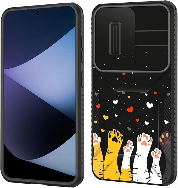 for Galaxy S25 Plus Case Built in Slide Camera Lens Cover,Heavy Duty Shockproof Protection Dual Layer Case for Samsung Galaxy S25 Plus 6.7" 2025,Cute Cat Paw Heart