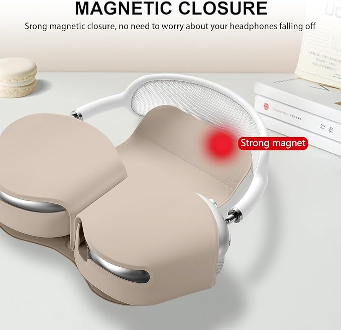 Maxjoy for Apple Airpods Max Smart Case Cover, Soft PU Leather Protective Cover Accessories for Airpod Max with Sleep Mode, Anti-Dust Travel Carrying Case for Airpods Pro Max Headphones, Khaki