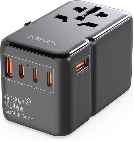 MINIX 85W Universal Travel Adapter, GaN III International Power Adapter, 3 USB-C 2 USB-A Ports, AC Outlet, Worldwide US/UK/EU/AU Travel Charger for Laptops Tablets Phones and More - Image 5