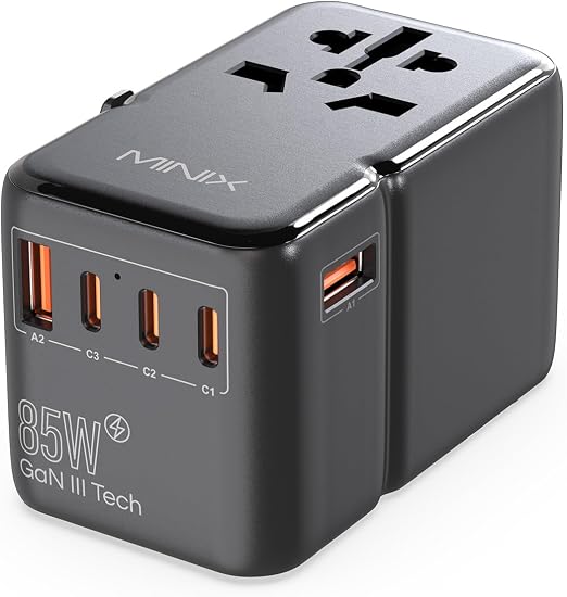 MINIX 85W Universal Travel Adapter, GaN III International Power Adapter, 3 USB-C 2 USB-A Ports, AC Outlet, Worldwide US/UK/EU/AU Travel Charger for Laptops Tablets Phones and More - Image 6