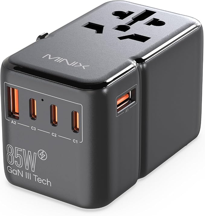 MINIX 85W Universal Travel Adapter, GaN III International Power Adapter, 3 USB-C 2 USB-A Ports, AC Outlet, Worldwide US/UK/EU/AU Travel Charger for Laptops Tablets Phones and More - Image 8