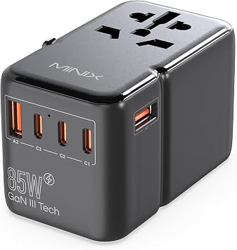 MINIX 85W Universal Travel Adapter, GaN III International Power Adapter, 3 USB-C 2 USB-A Ports, AC Outlet, Worldwide US/UK/EU/AU Travel Charger for Laptops Tablets Phones and More - Image 2