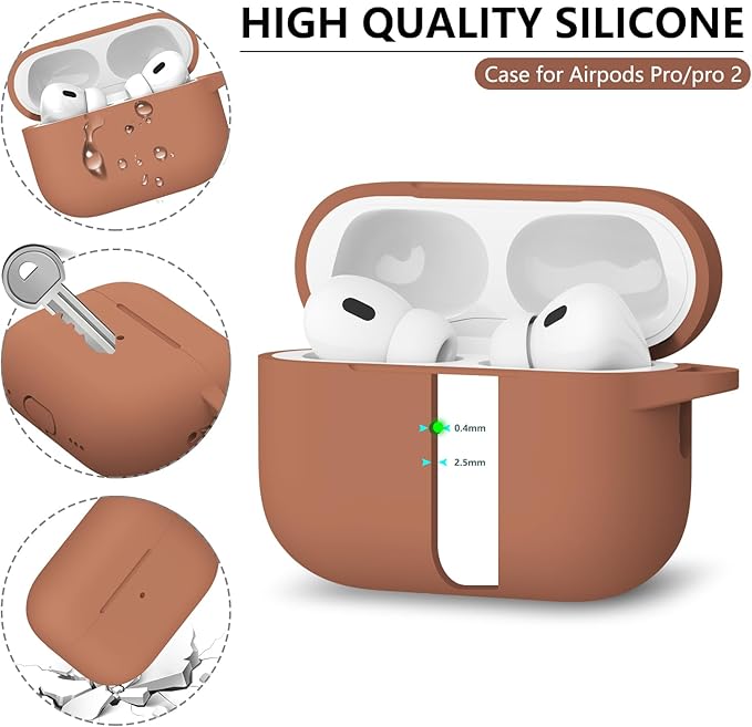 Apple AirPods Pro Case Cover with Cleaner Kit, Soft Silicone Protective Case for Women Men, Accessories with Keychain - Brown