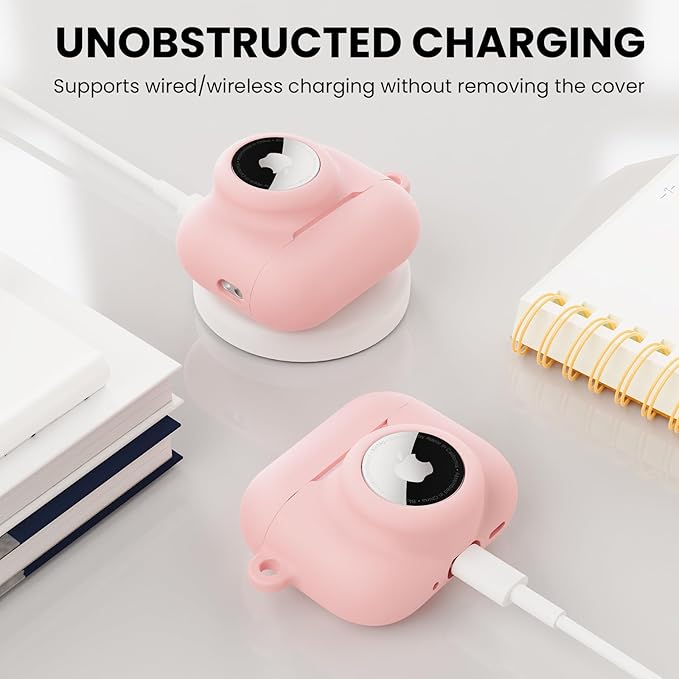 2 in 1 Silicone Case Compatible with AirPods Pro 3 and AirTag 2/1, Shockproof Protective Case Cover for AirPods Pro 3rd Generation 2025 with Cleaner Kit & Carabiner (Pink)