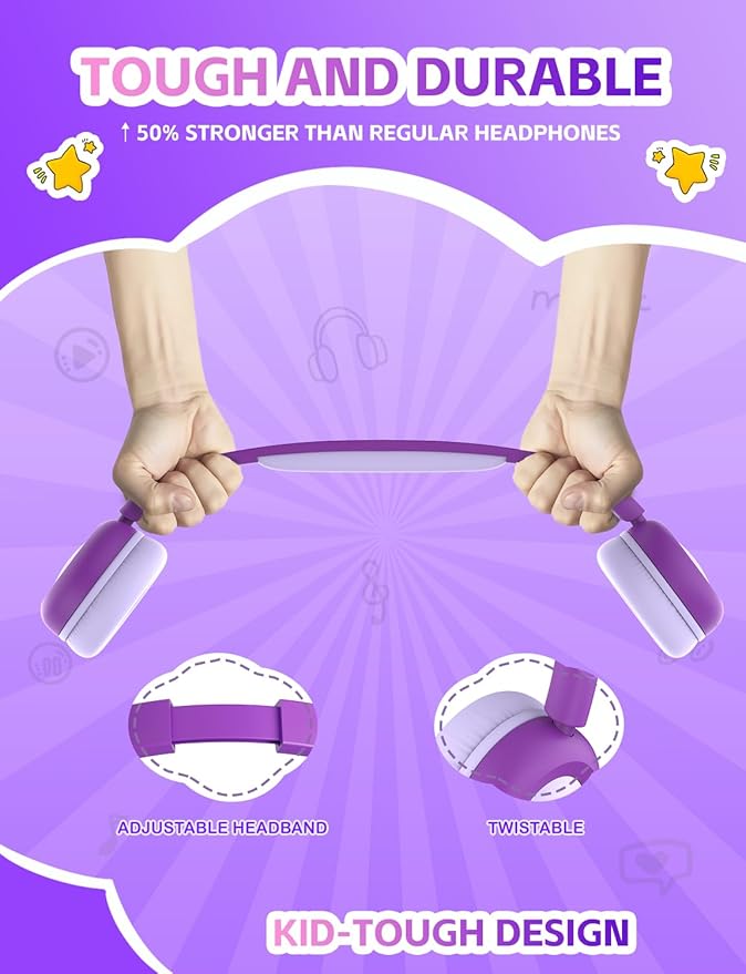 gorsun Kids Bluetooth Headphones,Toddler Headphones with Microphone,85dB Volume Limited,Bluetooth 5.3 Twistable Lightweight Kids Wireless Earphones for Boy Girl Tablet Travel School