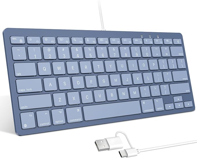 OMOTON Quiet Scissor Switch Wired Keyboard for Mac, USB-A/Type-C, Blue