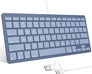 OMOTON Quiet Scissor Switch Wired Keyboard for Mac, USB-A/Type-C, Blue