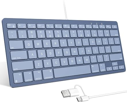 OMOTON Quiet Scissor Switch Wired Keyboard for Mac, USB-A/Type-C, Blue