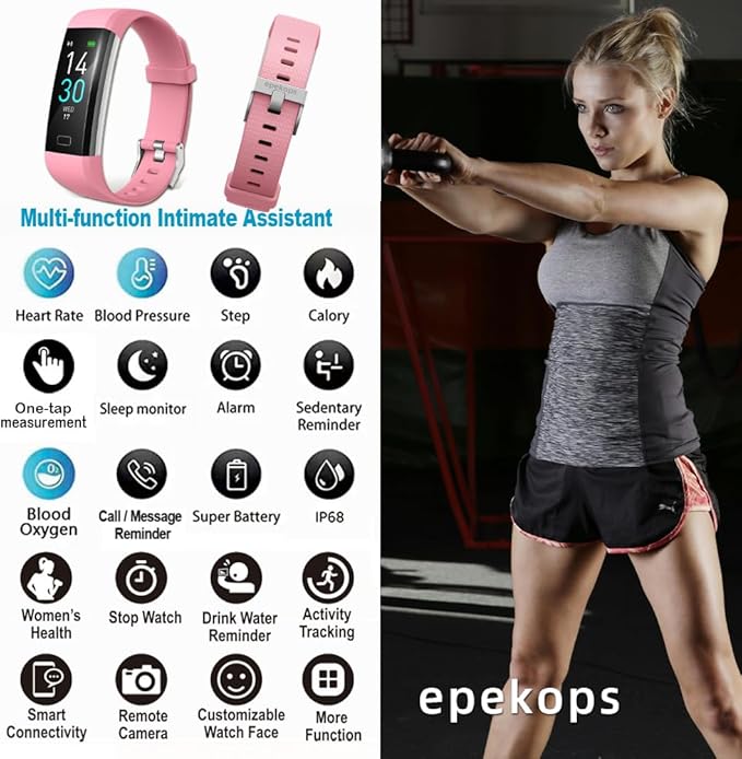 Fitness Tracker with Heart Rate Monitor/Step Counter/Calories, Activity Tracker Smart Watch Sleep Monitor, IP68, Health Tracker Pedometer for Man Women