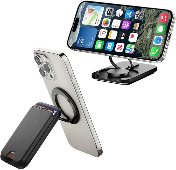 Magnetic Phone Grip for Mag Safe Kickstand Compatible with MagSafe Phone Wallet, All-in-1 Phone Ring Holder Snap with Card for Mag Safe iPhone 17/16/15/14/13 Series Case [2025 Version], Black