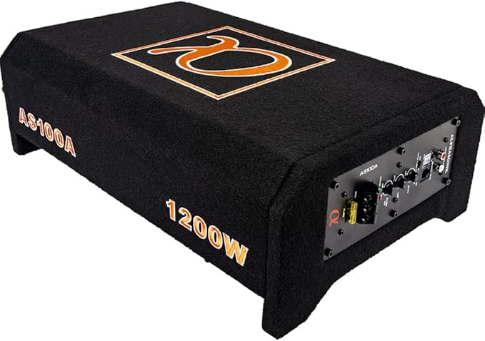 Alphasonik AS100A 10" 1200 Watts with a Built-in Amplifier Down-Firing Shallow Mount Enclosed for Tight Spaces in Cars and Trucks, Slim Thin Loaded Subwoofer Air Tight Sealed Bass Enclosure