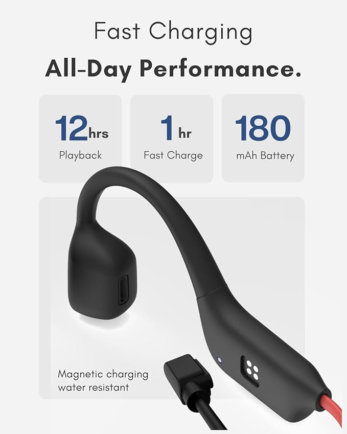 R1 Open Ear Headphones, Bone Conduction Running Headphones Bluetooth 5.3, 12H Battery Sweatproof & Water-Resistant, Wireless with Mic for Cycling, Workout,Sports-Deep Bass Sound (Black+RED)