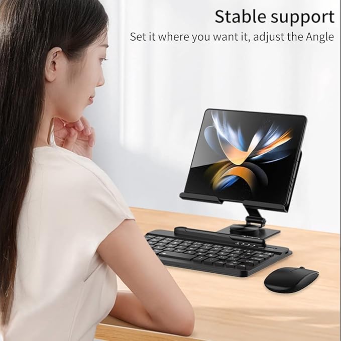 for Samsung Galaxy Z Fold 7/6/5/4/3 Adjustable Stand for Desk, Fully Foldable & Portable Keyboard Stand, Office Mobile Phone Stand Holder with Capacitor Pen and Bluetooth Mouse & Keyboard Set