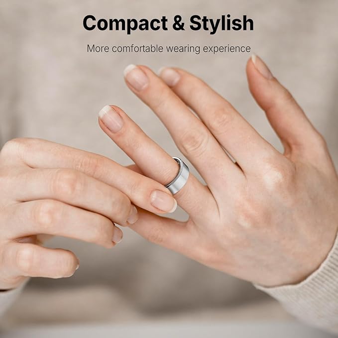 Health Rings for Women Men, Fitness Tracker with Heart Rate,Blood Oxygen, Blood Pressure, Sleep/Step Tracker, IP68 Waterproof Smart Ring for iPhone & Android (Silver, 8#)