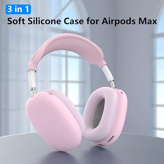 Silicone Case Cover for AirPods Max, Ear Pad Case Cover/Ear Cups Cover/Headband Cover for AirPod Max Headphones, Accessories Soft Silicone Protector for Apple AirPods Max New USB-C (2024) (Pink)