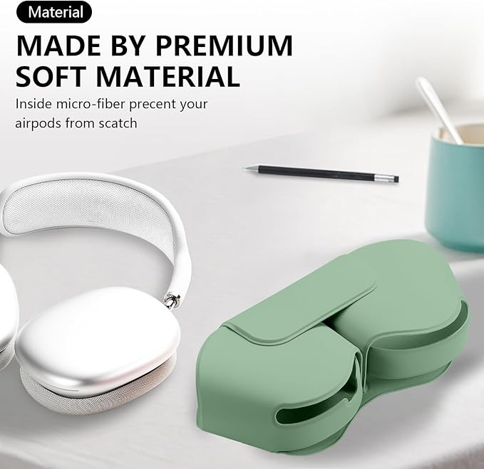 Maxjoy for Apple Airpods Max Smart Case Cover, Soft PU Leather Protective Cover Accessories for Airpod Max with Sleep Mode, Anti-Dust Travel Carrying Case for Airpods Pro Max Headphones, Grass Green