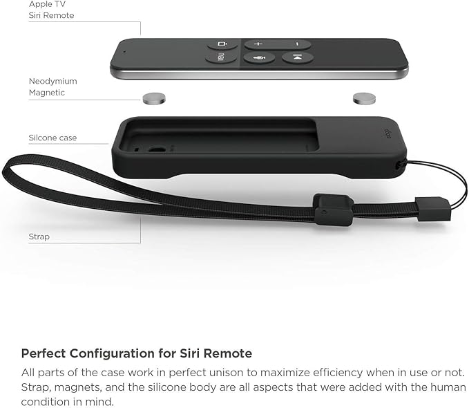 elago R1 Intelli Case [Black]-[Magnet Technology][Anti-Slip][Lanyard Included][Heavy Shock Absorption] for Apple TV Siri Remote 4K / 4th Generation