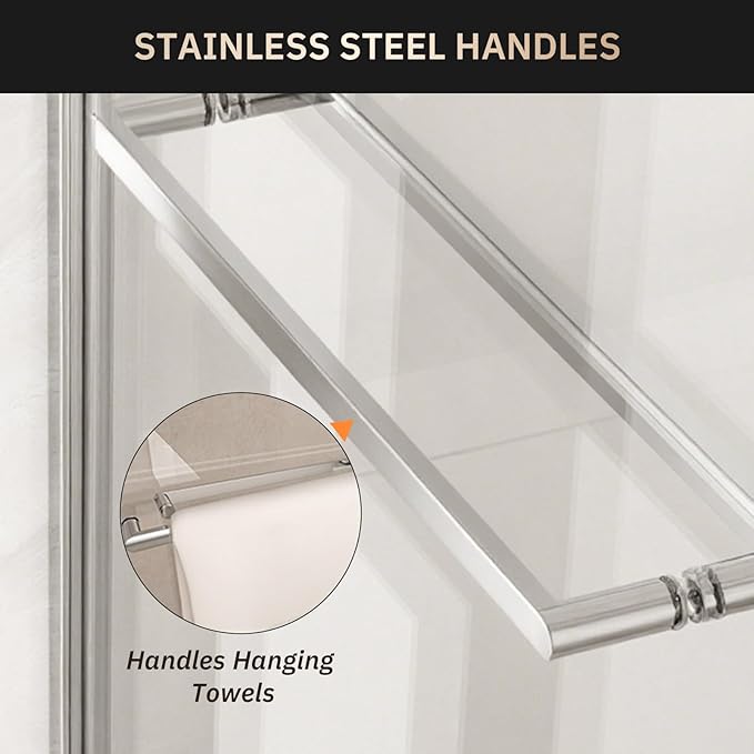 Glass Shower Door 50-54" W x 72" H Semi-Frameless Double Sliding Bathroom Shower Doors with 1/4 inch Clear Tempered Glass for Walk-in Shower, Chrome