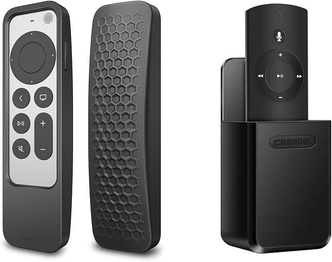 Fintie Bundle: Case for Apple TV 4K / HD Siri Remote Controller (2nd Gen / 3rd Gen) 2021 2022 and Apple AirTag - Lightweight Anti Slip Shockproof Silicone Cover + Remote Holder Bracket Shelf