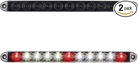 Partsam 2Pcs 15" Inch Led Trailer Light Bar Smoked Red 3 ID Bar w/Reverse white light 11 LED Truck Trailer RV Waterproof Red 3 Identification Light Bar w White 8 LED Backup Lights Bar Sealed 12V