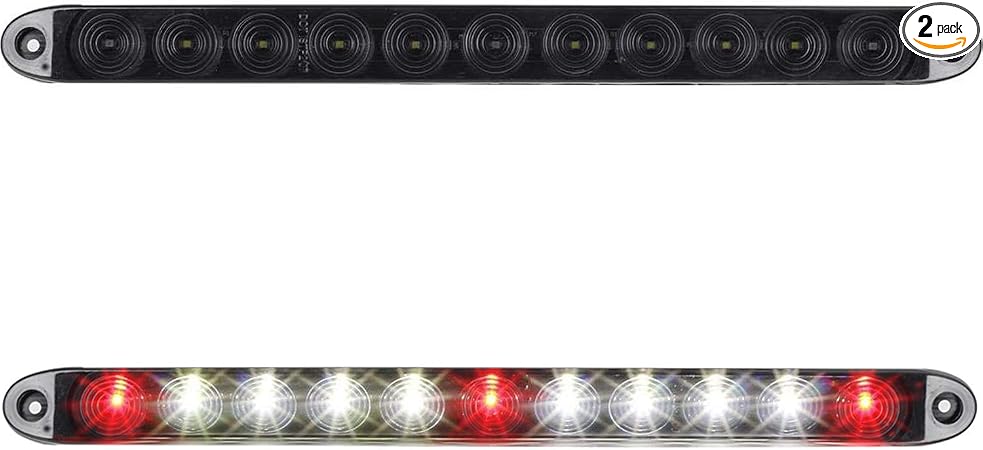 Partsam 2Pcs 15" Inch Led Trailer Light Bar Smoked Red 3 ID Bar w/Reverse white light 11 LED Truck Trailer RV Waterproof Red 3 Identification Light Bar w White 8 LED Backup Lights Bar Sealed 12V