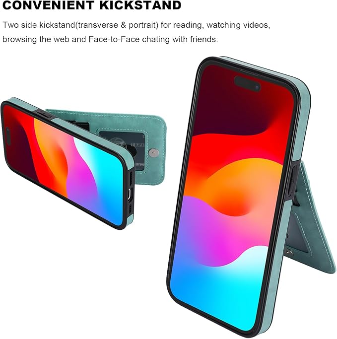 KIHUWEY Compatible with 15 Case Wallet with Credit Card Holder, Flip Premium Leather Magnetic Clasp Kickstand Heavy Duty Protective Cover for 15 6.1 Inch (Mint Green)