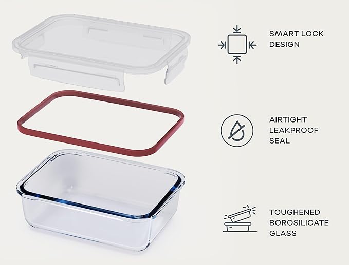 Glass Food Storage Containers | 3 Pack Large Set 52oz/6.4 cup | BPA-Free Airtight LeakProof Lid | Glass Food Containers | Glass Containers with Lids | Oven, Freezer & Dishwasher Safe