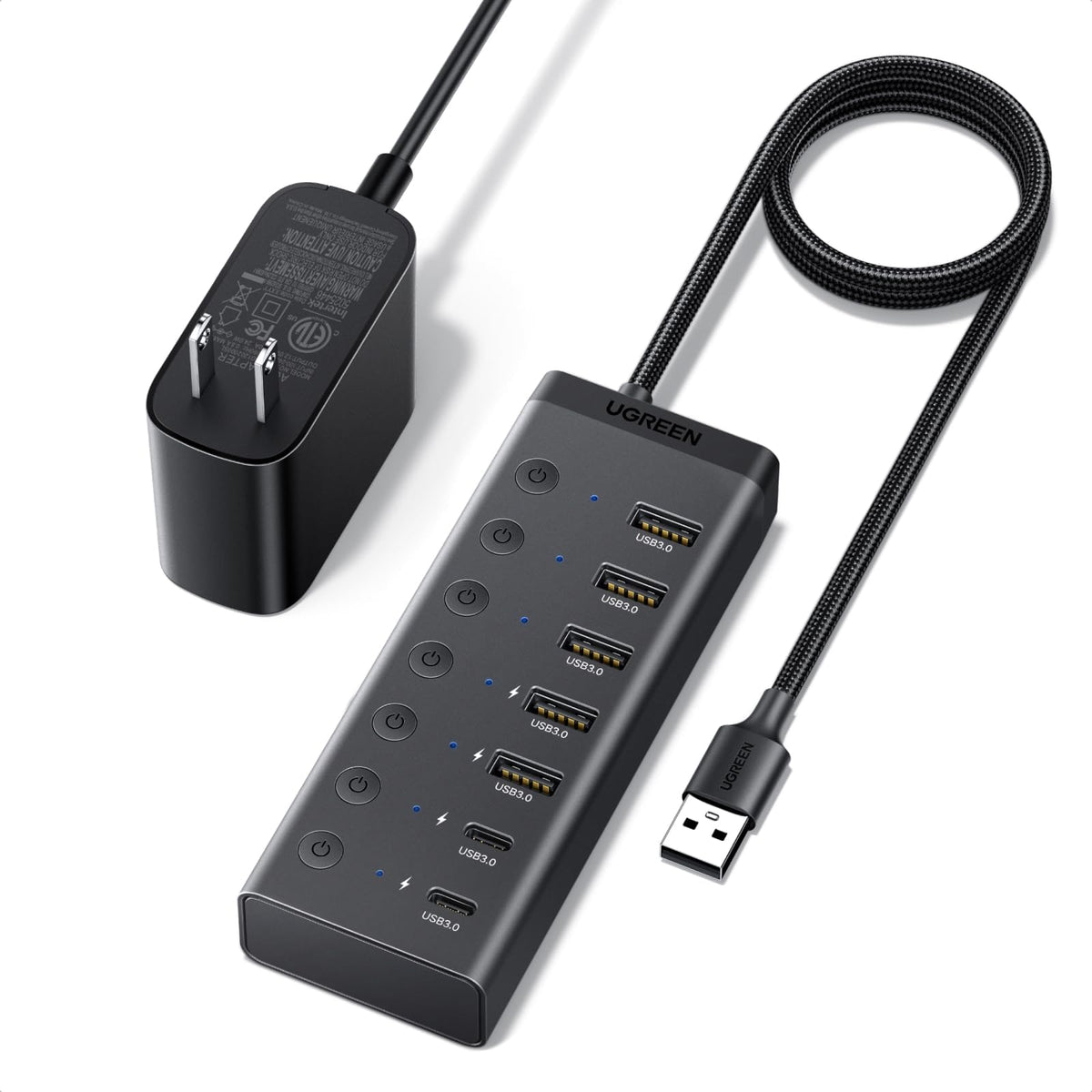UGREEN 7-in-1 Powered USB 3.0 Hub, 7 Ports, 5xUSB-A and 2xUSB-C, 5Gbps