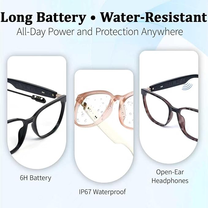 AI Smart Glasses with Real-Time Translation & Voice Assistant – Bluetooth Sunglasses with Noise-Cancelling Calls, Music, Touch Control, Photochromic Lenses, UV & Blue Light Protection-Black