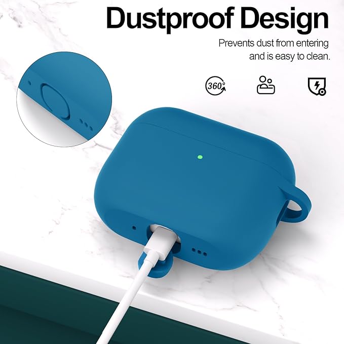 ATUAT for AirPods Pro 3 Case Cover with Cleaner, Protective Soft Silicone Skin with Keychain for Women Men for Apple AirPods Pro 3rd Generation Case(2025), Front LED Visible, Sea Blue
