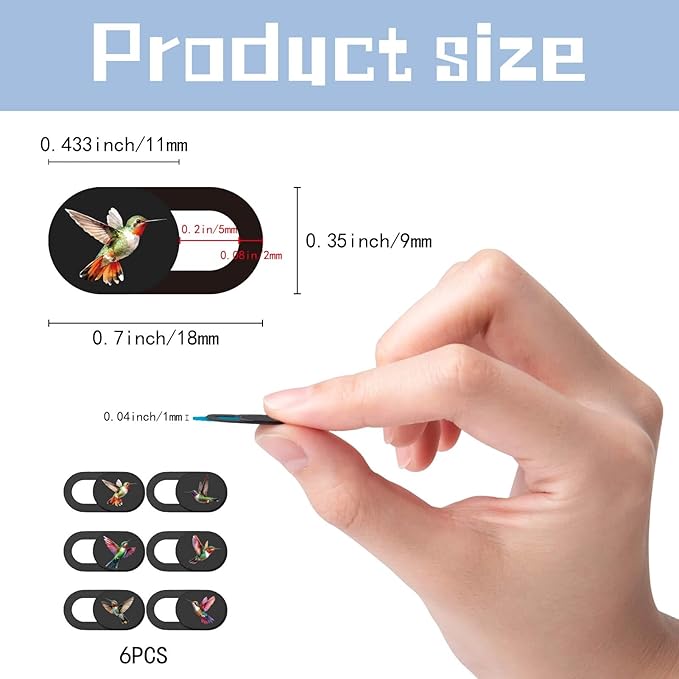 6Pcs 6 Styles Cute Camera Cover Slide Phone Privacy Camera Cover Hummingbird Design Webcam Protector for Laptop Desktop Computer Tablet Phone Notebook Mini PC Accessories Home Office Use