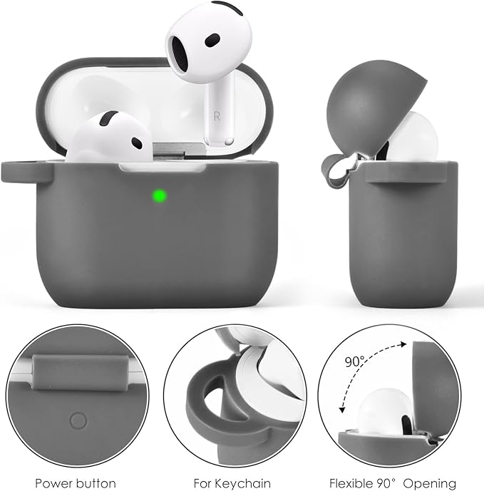 Case Compatible for Apple Airpods 4 - VISOOM Airpods 4 Cases 2024 Cover Women Anti-Drop Silicone iPods 4 Earbuds Wireless Accessorie Charging Cases Girl Bling Keychain for Airpod iPods 4th Generation