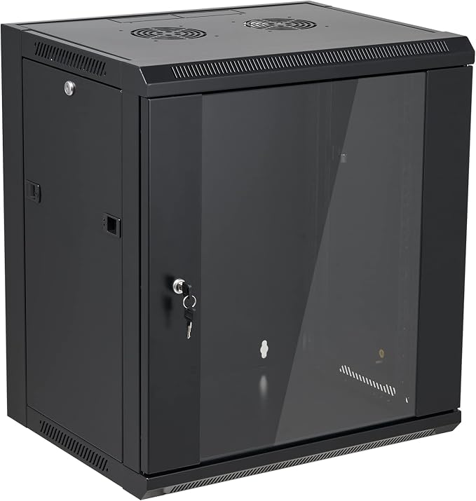12U Wall Mount Server Cabinet Network Rack Enclosure Locking Glass Door