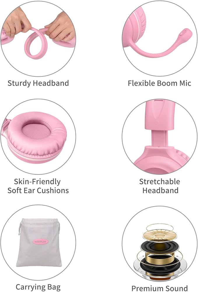 SIMOLIO 2 Pack Kids Headphones with Microphone for PC Laptop with 75/85/94dB Volume Limiting, Noise Cancelling Stereo Wired Headphones Kids with Cord for Boys, Girls, Teens