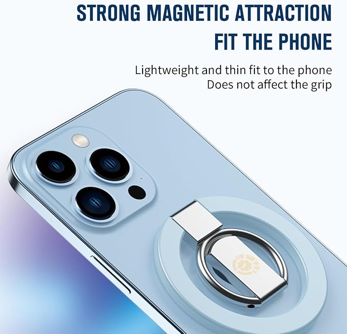 White Minimalist Magnetic Phone Ring Holder Ultra-Slim Kickstand iPhone 11-17 Pro Max Samsung Galaxy Pixel Anti-Drop Grip 360° Adjustable Finger Loop Wireless Charging Compatible Lightweight