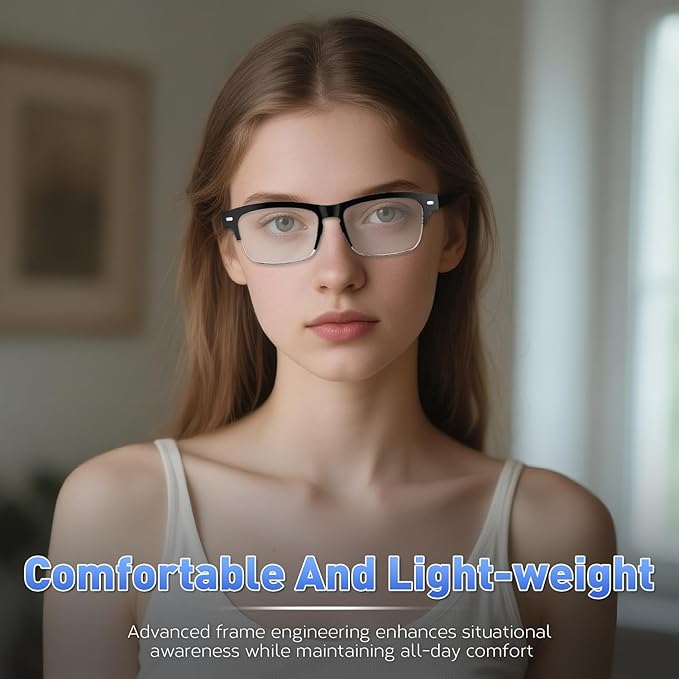 Smart Glasses, Bluetooth Blue light Glasses with Half Frame Design, Color-Change Lenses, Open-Ear Speakers, Intelligent Control, Wearable Tech Bluetooth Glasses for iPhone Android Music/Calls