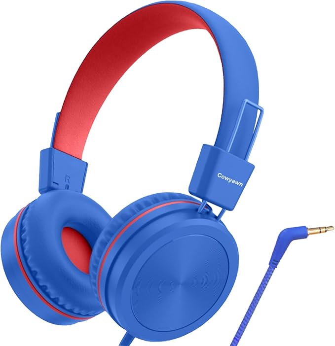 Kids Headphones, Toddler Headphones with Safe Volume Limiter 94dB, Wired School Headphones for Kid, 3.5mm Adjustable On-Ear Headphone for Boys/Girls/Children/Teens/iPad/Computer, Navy Red
