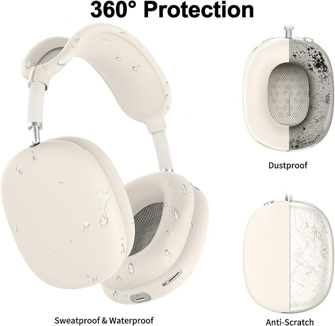 Silicone Case Cover for AirPods Max, Ear Pad Case Cover/Ear Cups Cover/Headband Cover for AirPods Max Headphones, Accessories Soft Silicone Protector for Apple AirPods Max New USB-C (2024) (Beige)