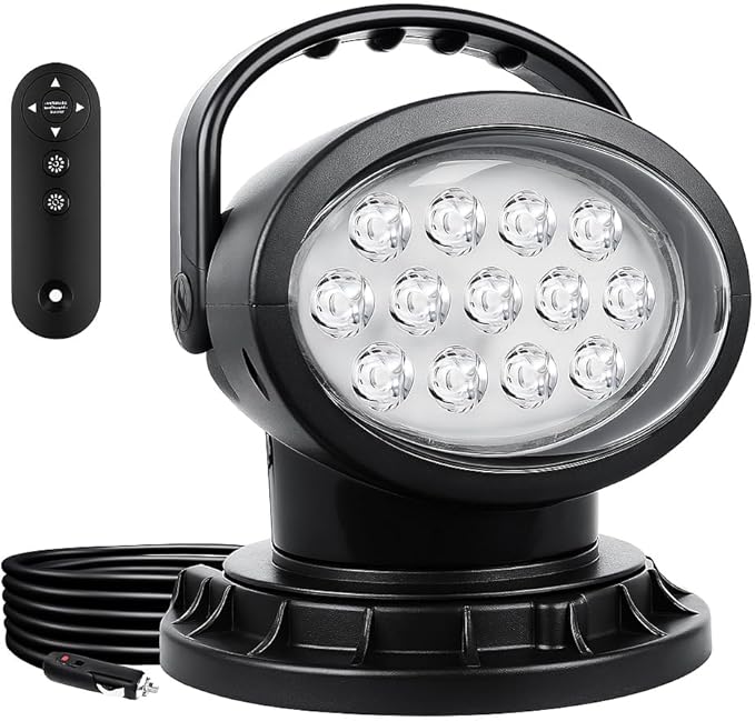 Willpower 5D 360º Rotate Remote Control Led Search Lights 50W Spot Beam Portable LED Work Light with Magnetic Base Driving Lamps for Car Offroad Truck ATV Boat Security Emergency Lighting 12V 24V