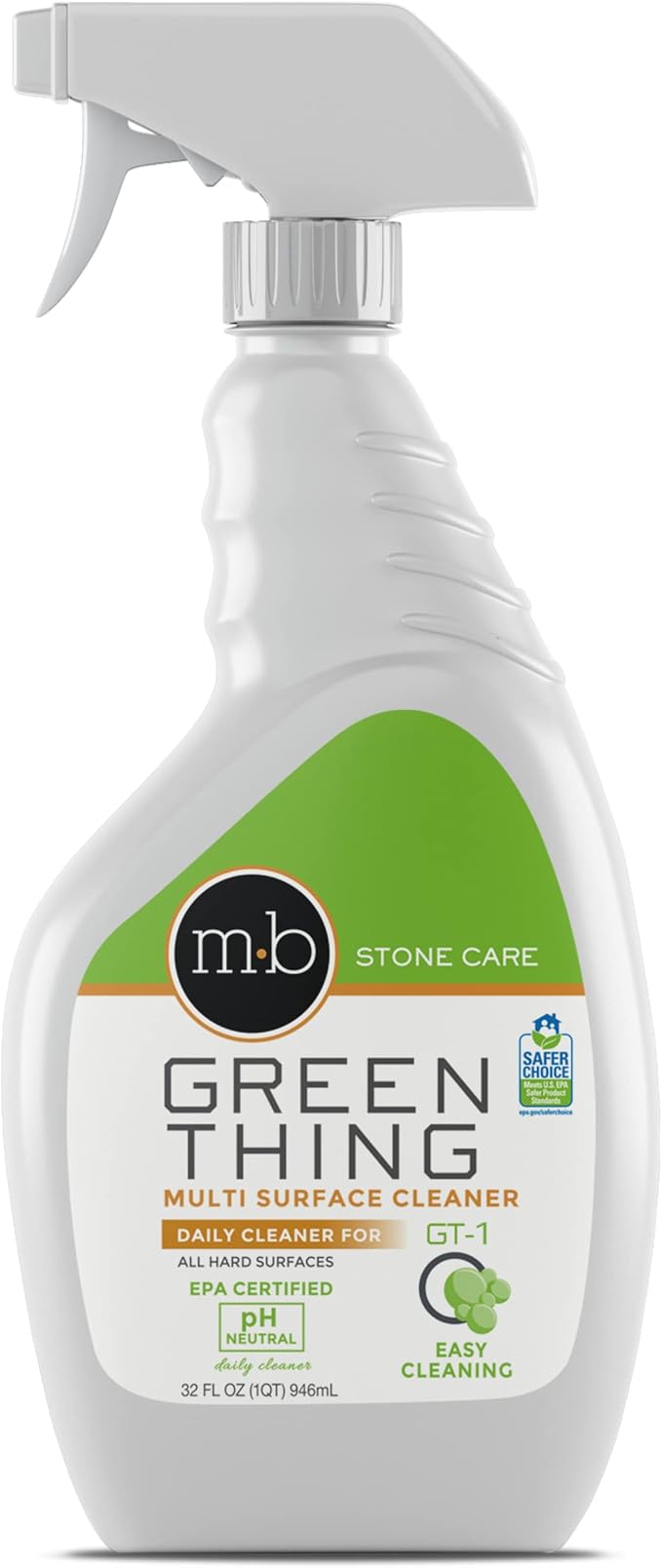 MB Stone & More GT-1 Green Thing - Multi Surface Cleaning Spray for Kitchen Counter Cleaner Spray for Marble- No Streak Formula for Stone, Glass, Granite, Ceramic, Corian, Porcelain (32 Fl Oz)