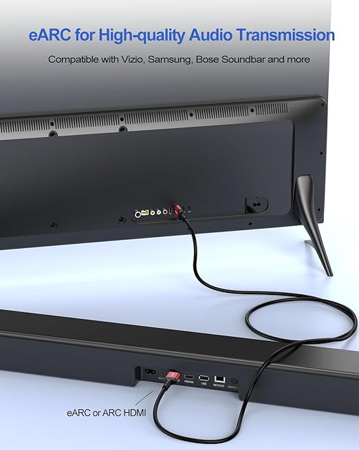 8K HDMI ARC/eARC Cable for Soundbar to TV 10FT, eARC HDMI Cable 2.1 48Gbps High Speed Dolby Atmos HDMI ARC (8K@60Hz 4K@120Hz 2K 3D HDR HDCP 2.2&2.3) for Vizio Samsung Bose Sound bar UHD TV