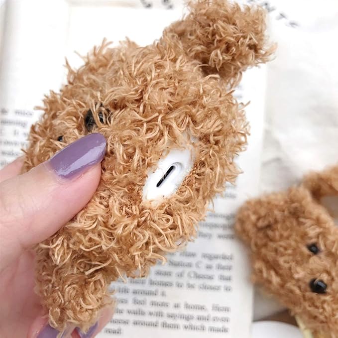 SGVAHY Furry Case for AirPods Pro 3rd Generation Funny Cute 3D Cartoon Plush Design Soft Warm Fluffy AirPod Pro 3 Cover with Keychain Kawaii Anti-Fall Protective Case Women Girls(Teddy)